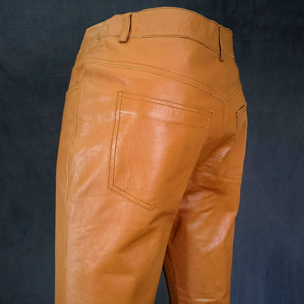 NWT – Cognac Brown 5 Pocket Leather Pants Bagatelle - Picture 6 of 14